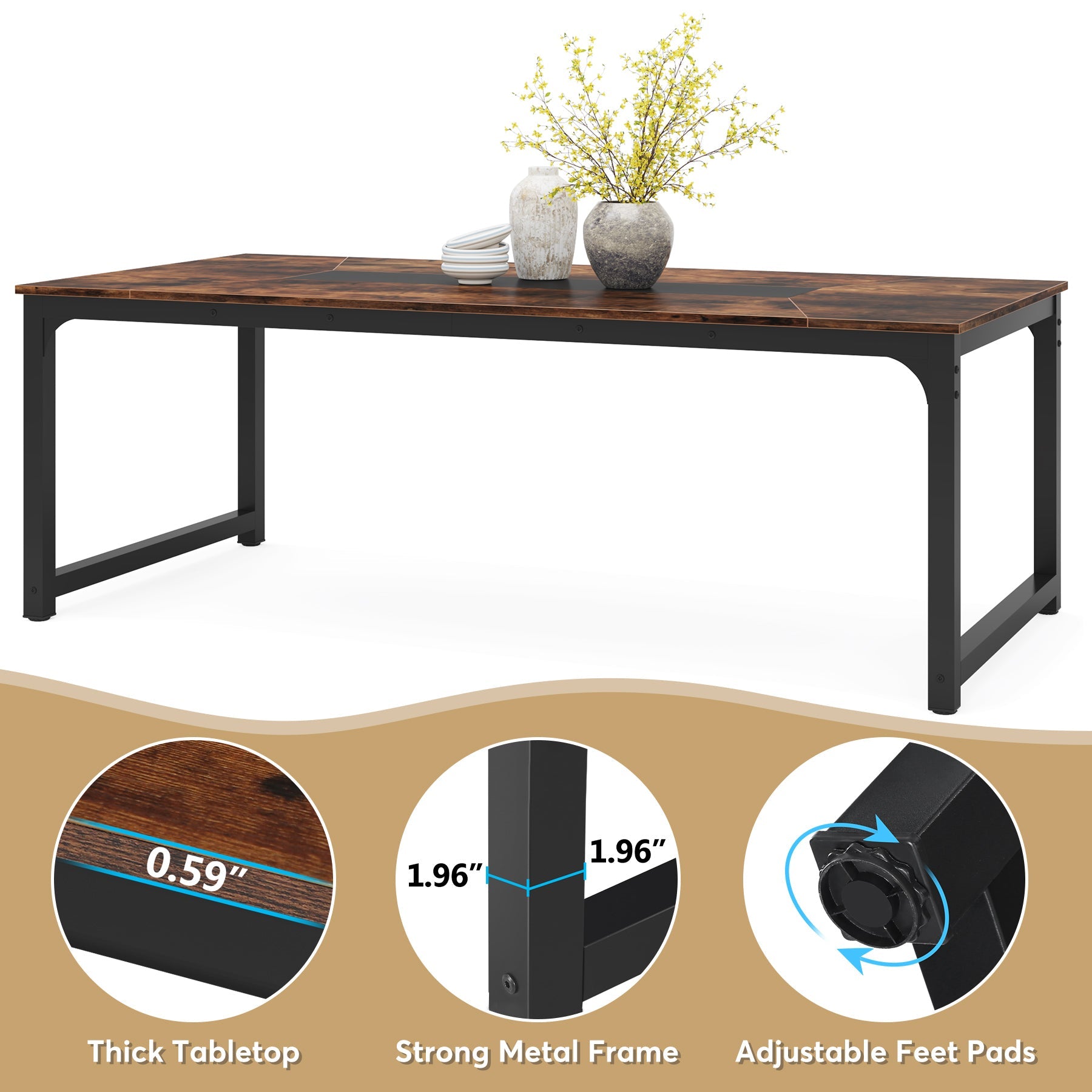 Dining Table for 6-8 Person, Industrial Kitchen Table with Metal Frame Tribesigns
